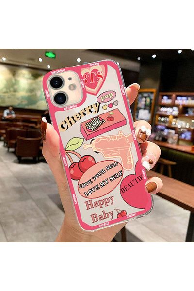 Merwish حافظة شفافة مطبوعة بنمط الكرز متوافقة مع هاتف Apple Iphone 11 مع حماية للحواف والكاميرا
