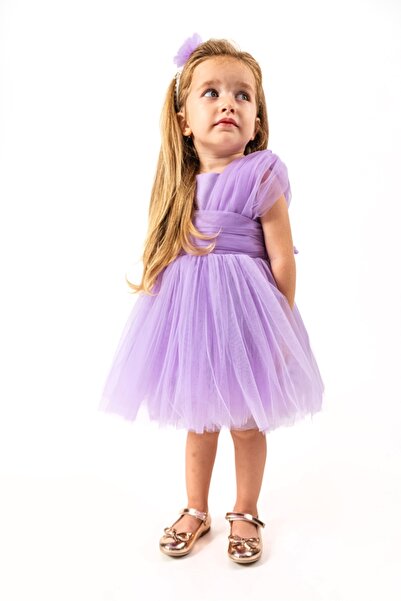 COLORED BABY Kız Bebek Çocuk Pamuk Astarlı Arkası Fiyonk Detaylı Abiye Elbise