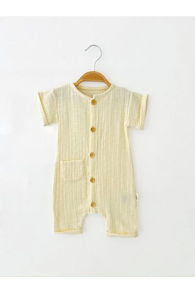 COLORED BABY Baby Boy Cream Color Buttoned Muslin Jumpsuit