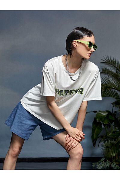 Jose Clothing Μπλουζάκι με λευκή στάμπα Unisex από οργανικό βαμβάκι Oversize - Κοντό μανίκι