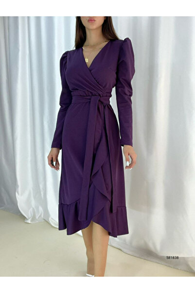 Zühre Φόρεμα κρεπ ύφασμα Midi με ζωσμένο μακρυμάνικο