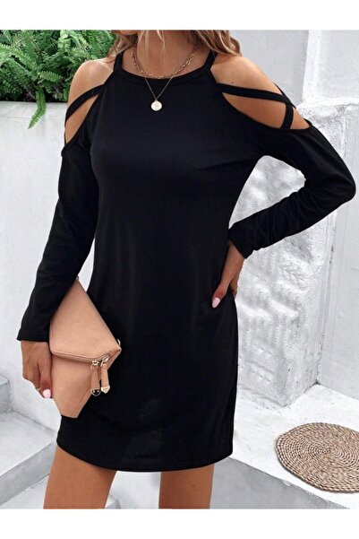 Zühre Rochie de damă cu mânecă lungă, cu bretele deschise la umăr, din viscoză