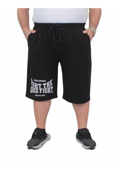 Starbattal Plus Size Men's Combed Cotton Shorts - Good Fight 24632 BLACK
