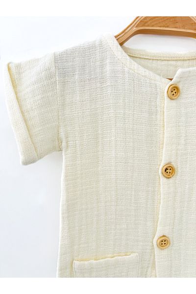 COLORED BABY Baby Boy Cream Color Buttoned Muslin Jumpsuit