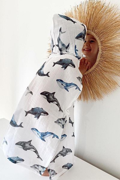 BABYBEK Whale Organic Muslin Παιδικό Poncho Unisex 1-5 ετών Standard