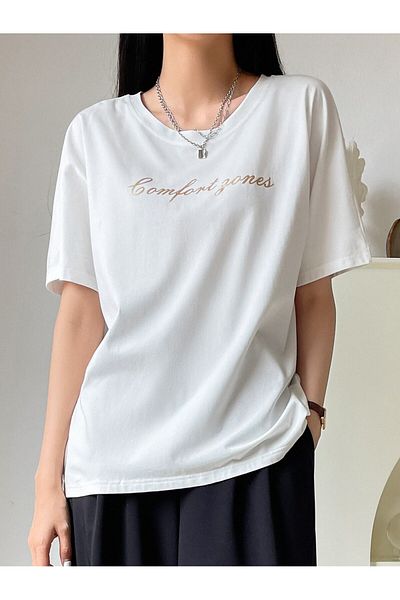 Jose Clothing Μπλουζάκι με λευκή στάμπα Unisex από οργανικό βαμβάκι Oversize - Κοντό μανίκι