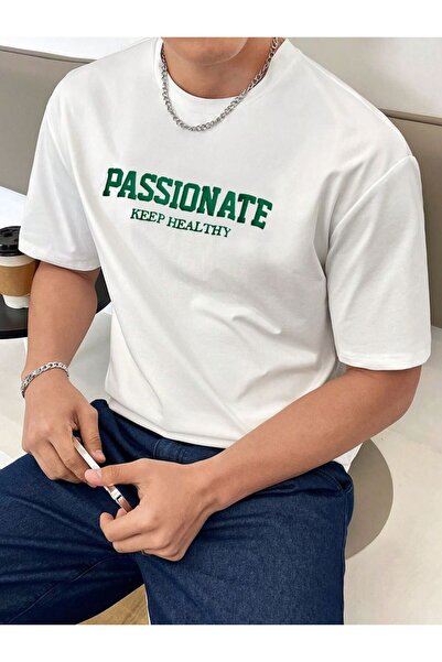 Rokeby Βαμβακερό χτενισμένο ύφασμα Oversize Passionate Printed Λευκό T-shirt