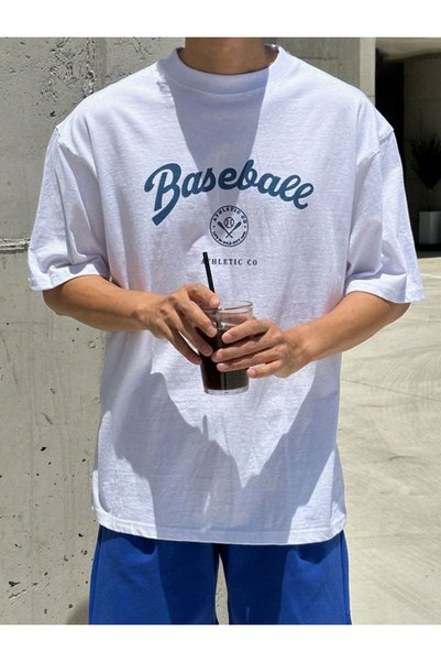 Rokeby Cotton Combed Fabric Oversize Baseball Printed White T-shirt