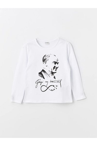 LC Waikiki Tricou cu mânecă lungă cu imprimeu Ataturk pentru copii LCW pentru fete