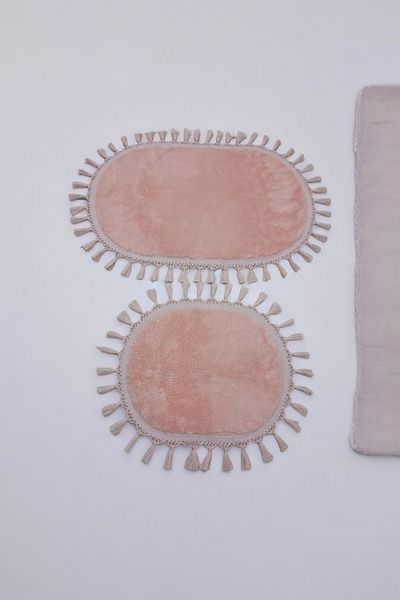 Altun 2Pcs Pink Pompom Fringed Post Plush Non-Slip Base Carpet