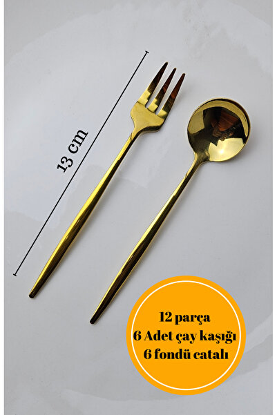 BRE HOME 12 piece gold stainless steel tea/nescafe spoon 6 pcs, fondue fork 6...