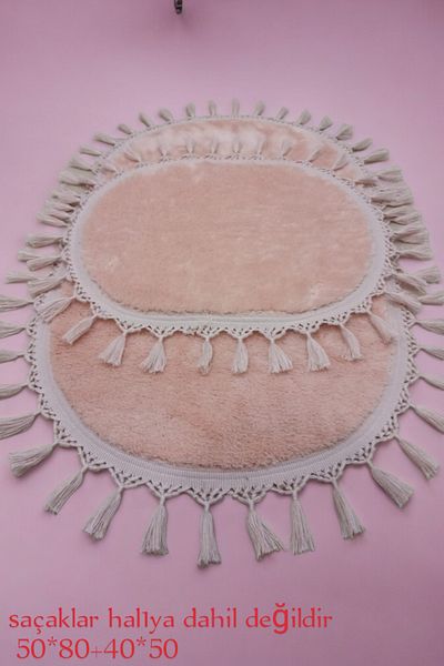 Altun 2Pcs Pink Pompom Fringed Post Plush Non-Slip Base Carpet