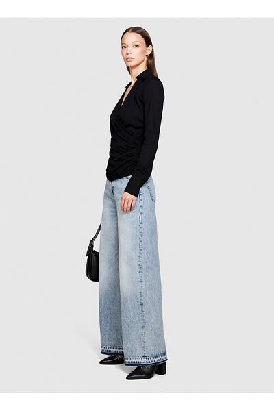 Sisley قميص نسائي أسود بقصة ضيقة 56CALQ05W