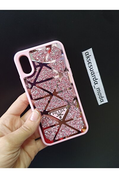 Aksesuarda Moda iPhone X - XS  Uyumlu Lüks Prda Taşlı Markalı Kılıf