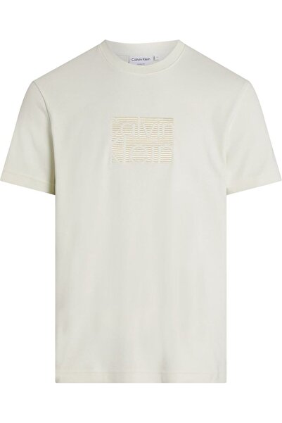 Calvin Klein Erkek Pamuklu Kısa Kollu Yuvarlak Yaka Krem T-Shirt K10K112498-CGA