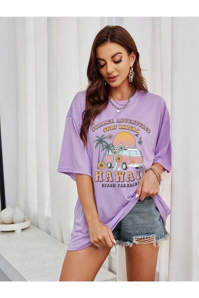 WOODROFFE Tricou oversize cu imprimeu Surf Riders pentru femei/fete - Casual ...