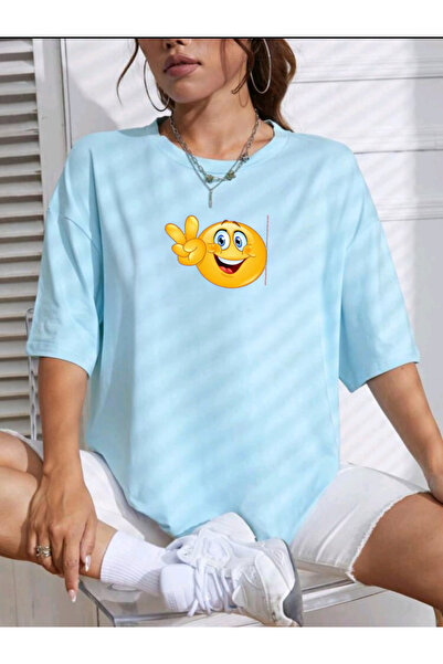 WOODROFFE Tricou oversize cu imprimeu emoji pentru femei/fete - Casual Boyfirend