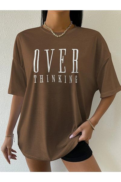 WOODROFFE Over Thinking Printed Γυναικεία/Κορίτσια Oversize T-shirt - Boyfriend Cut
