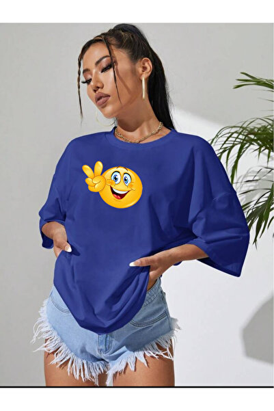 WOODROFFE تي شيرت نسائي/فتاة كبير الحجم مطبوع عليه رموز تعبيرية - هدية فضفاضة