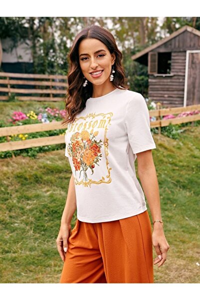 WOODROFFE Cvet Štampano Bela žena/detvica Oversize kroj T-shirt