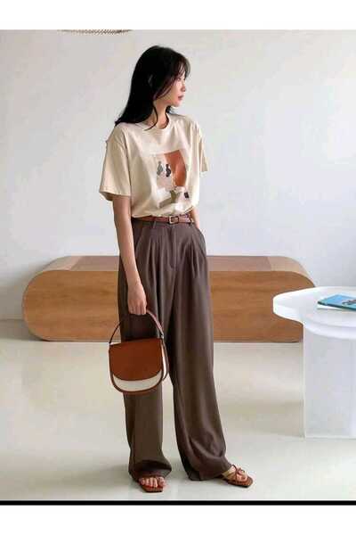 WOODROFFE Γυναικεία/Κορίτσια Σχέδιο με στάμπα μπεζ Oversize Casual T-shirt Boyfriend