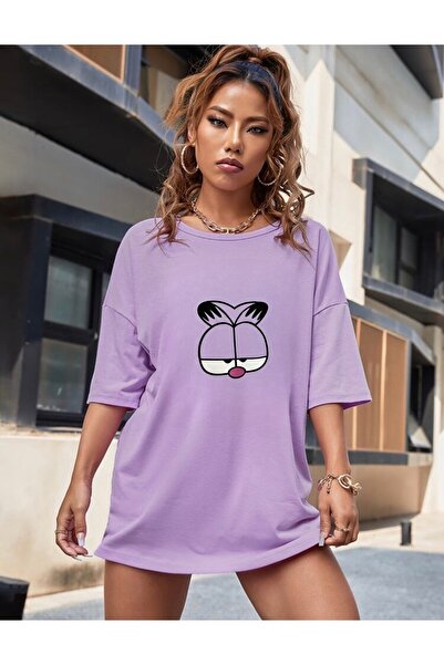 WOODROFFE Kadın / Kız Garfield Baskılı Oversize T-shirt Salaş Boyfirend
