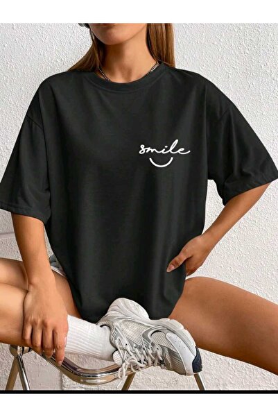 WOODROFFE Femei/Fete Smile Printed Oversize Tricou Casual Iubit