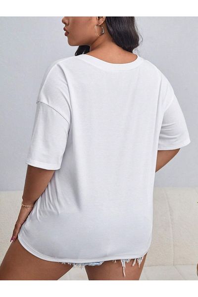 WOODROFFE Tricou oversize cu decolteu în V alb - Casual Boyfirend Femei/Fete