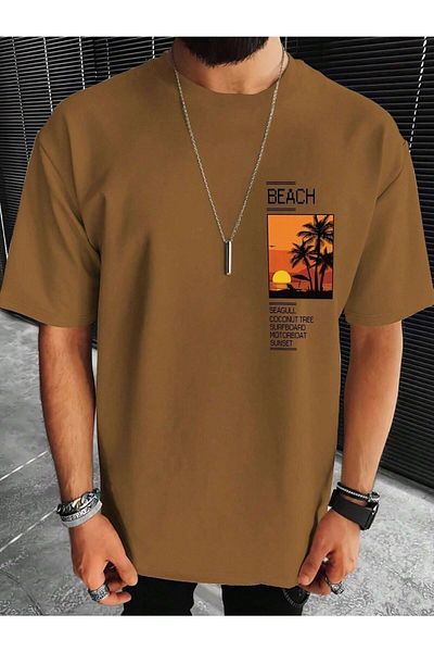 WOODROFFE Beach Picture Printed Oversize ανδρικό μπλουζάκι Casual Boyfirend