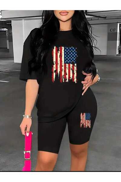 WOODROFFE Colanți scurti de damă cu design imprimat Set de tricou oversize ca...