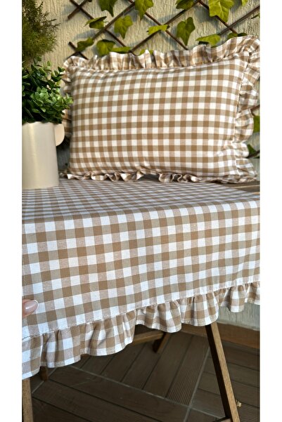 Decamor home Keten Fırfırlı Runner Vintage Pötikareli Bej Runner