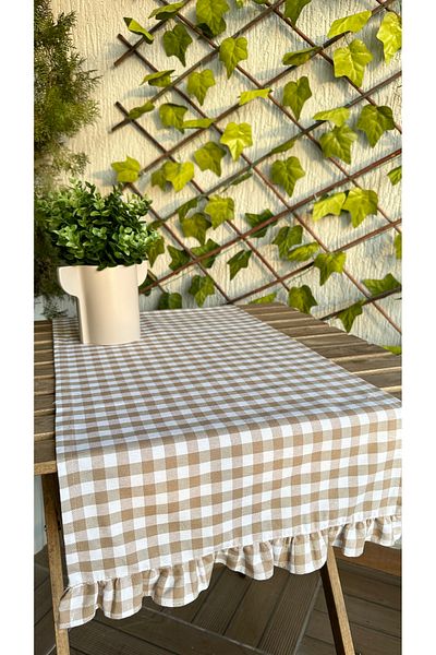 Decamor home Λινά Frilly Runner Vintage Gingham Beige Runner