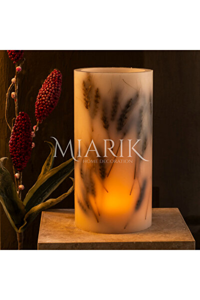 MIARIK DESIGN & DEKORASYON Dekoratif Başak İçerikli Silindir Buyuk Boy Fener Mum