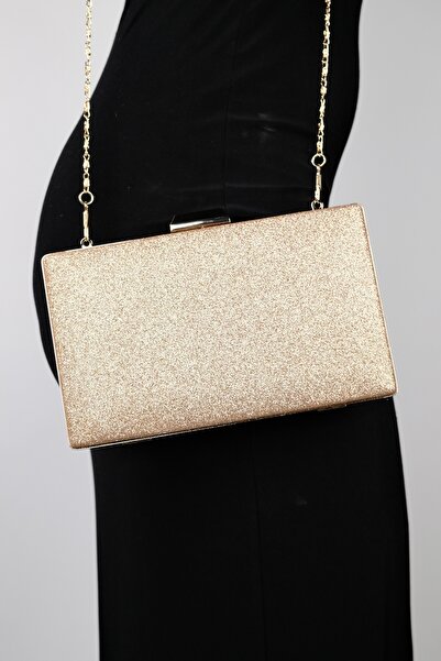 LuviShoes MARSILYA Gold Sand Glitter Women's Evening Dress Bag