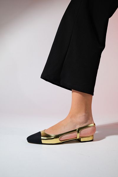 LuviShoes Pantofi de balerină plate LUJO Gold pentru damă