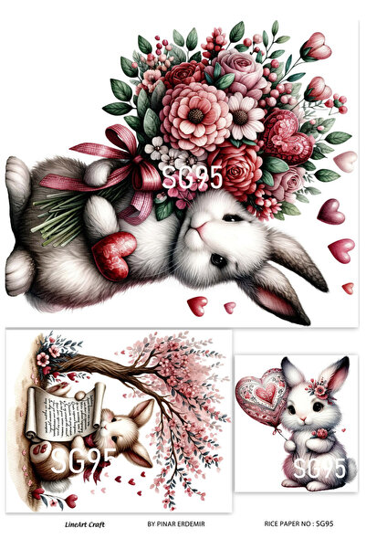 LİNEART Valentine's Day Series - Rabbit, Flowers and Easter Brass Decopage 30X42
