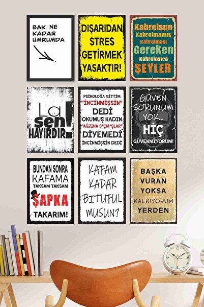 LİPYOS 9 parça karışık ahşap retro poster seti