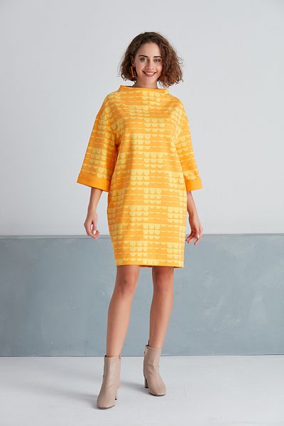 MAMAYAGA Rochie de damă, portocaliu, galben, cu imprimeu geometric, supradimensionat, cu curbă, sport elegantă