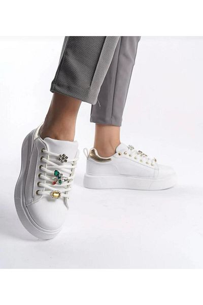 Nubbock Pantofi sport ortopedici de zi cu zi cu șireturi de piatră albă pentru femei NK0832