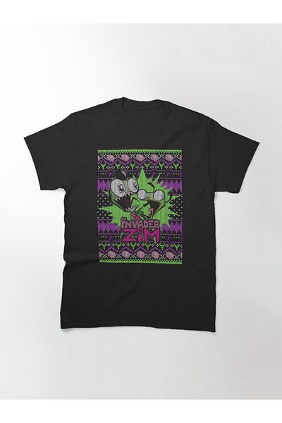 ZOKAWEAR Tricou imprimat unisex unisex Invader Zim Christmas Holiday Scream Ugly Sweater