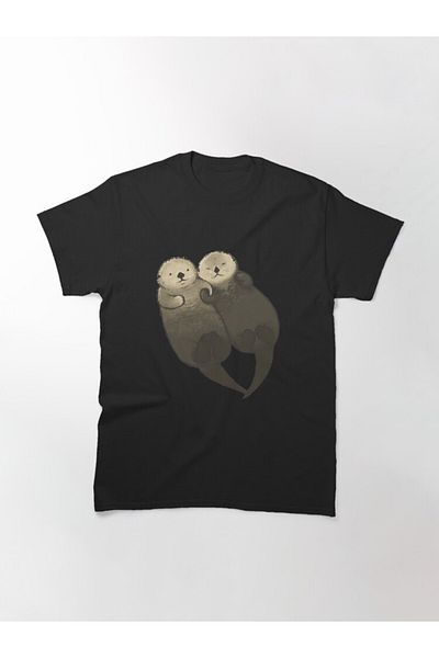 ZOKAWEAR Loose Fit Black Significant Otters - Otters Holding Hands Tricou imprimat