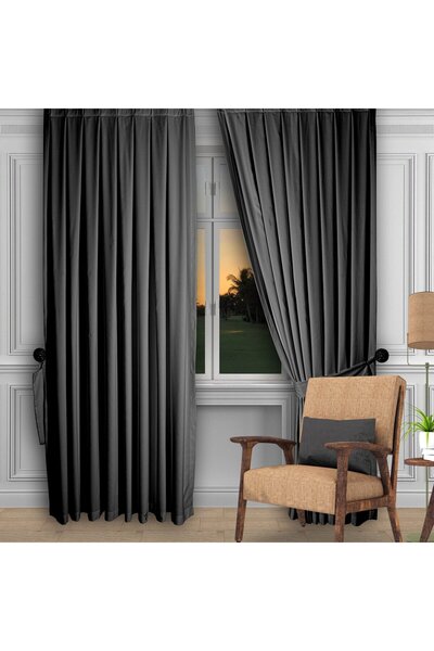 DECO K.gri Ada Fon Perde Pilesiz Extraforlu Düz Dikim Büzgü Pile