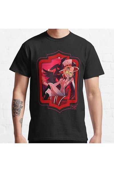 ZOKAWEAR Tricou cu imprimeu negru Lucifer Hazbin Hotel Design Loose Fit