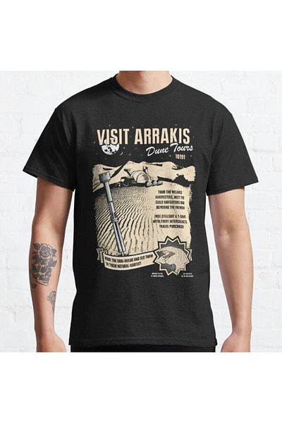 ZOKAWEAR Tricou cu imprimeu cu design negru Vizitați Arrakis
