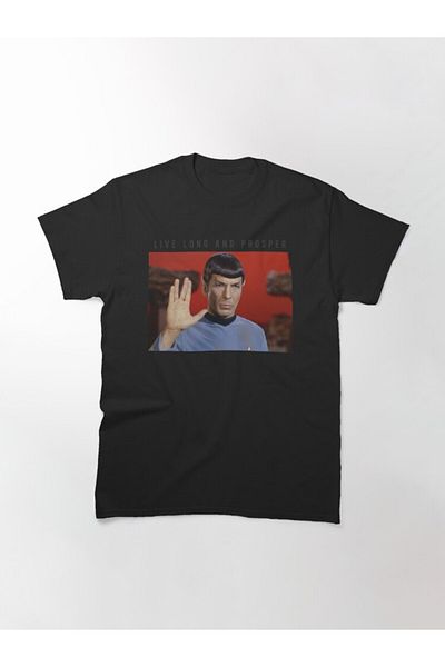 ZOKAWEAR Tricou cu imprimeu unisex Star Trek Next Generation Live Long și Prosper Spock Portret