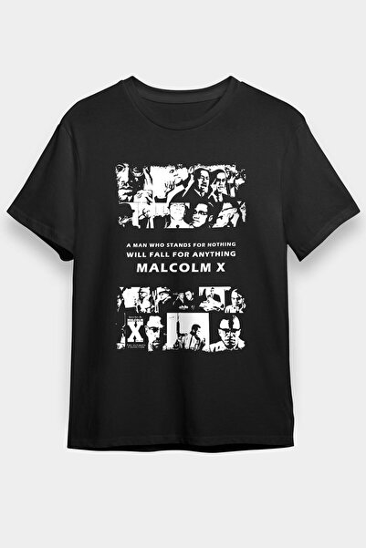 ZOKAWEAR تي شيرت أسود مطبوع بقصة ضيقة للجنسين من مالكولم إكس جيمس - تيشيرت
