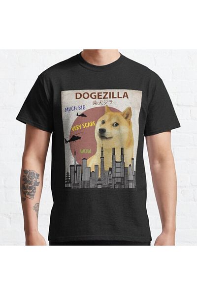 ZOKAWEAR Baggy Fit Unisex Dogezilla Funny Doge Meme Giant Shiba Inu Design Tricou imprimat