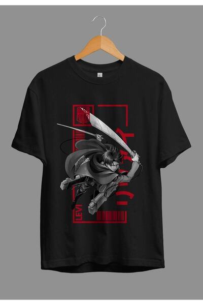 ZOKAWEAR Unisex Bol Kalıp Attack On Titan Levi Ackerman Anime Tasarım Baskılı Tişört
