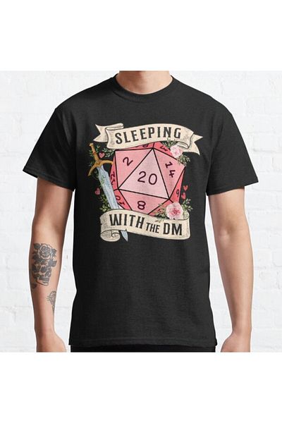 ZOKAWEAR Tricou cu imprimeu unisex, loose fit, dormind cu Dm: Dungeon Master, prietena și sabia