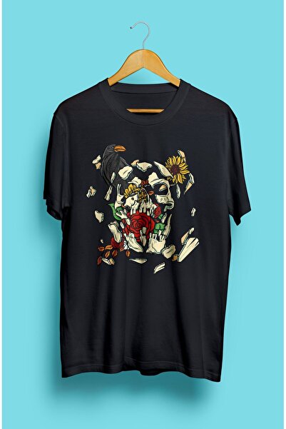 ZOKAWEAR Tricou cu imprimeu unisex, cu schelet, trandafir, cu flori